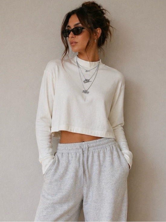 Nike Tops - Nike Love at First Scroll mock turtleneck. Stitched necklaces. Women’s Small.